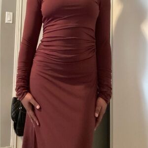 ZARA Elegant Long Sleeve Brown Dress